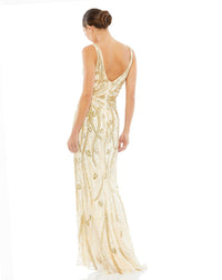 MAC DUGGAL, BEADED SLEEVELESS V NECK GOWN, NUDE, Style #5478 BACK VIEW