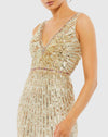 Sequin Embellished Sleeveless Plunge Neck Gown - Nude