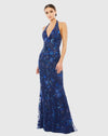 Mac Duggal Beaded Navy Blue Halter Evening Dress #5484