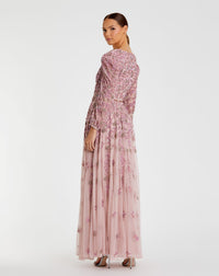 Embellished Long sleeve A line gown - Rose