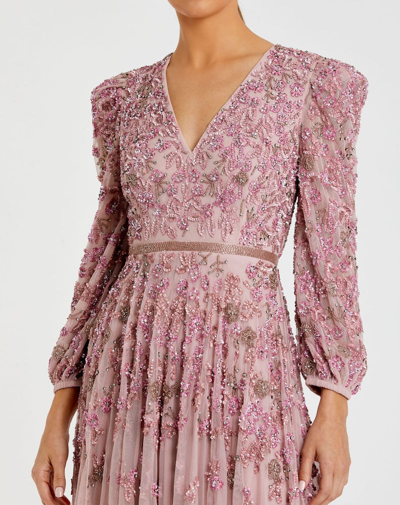 Embellished Long sleeve A line gown - Rose