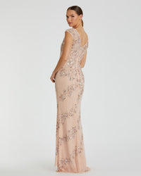 Embellished Cap Sleeve Gown - Nude