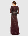 Sequin Long Sleeve Wrap Gown - Raspberry