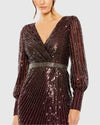 Sequin Long Sleeve Wrap Gown - Raspberry