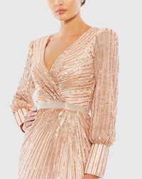 Sequin Long Sleeve Wrap Gown - Raspberry