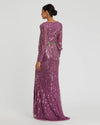 Sequin Long Sleeve Wrap Gown - Raspberry