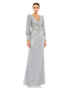 Mac Duggal #5501 Sequined Wrap Over Bishop Sleeve Gown