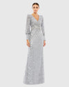 Sequin Long Sleeve Wrap Gown - Silver