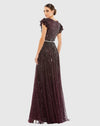 Sequin wrap over ruffle sleeve gown - Blackberry