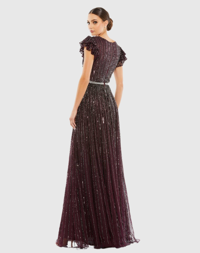 Sequin wrap over ruffle sleeve gown - Seamist