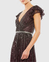 Sequin wrap over ruffle sleeve gown - Blackberry