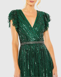 Sequin wrap over ruffle sleeve gown - Blackberry