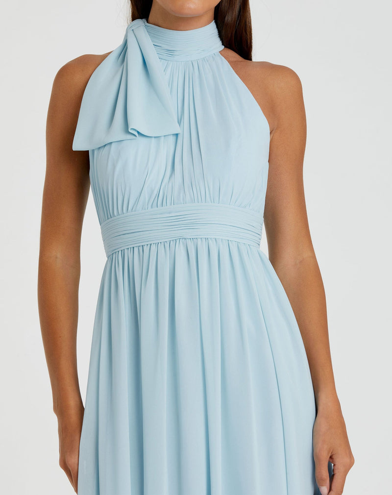 High neck chiffon evening gown - Powder Blue