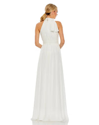 High neck chiffon evening gown - White