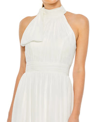 High neck chiffon evening gown - White