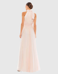 High neck chiffon evening gown - White