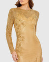 Long sleeve mesh embellished gown - Gold