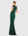 Embellished V-Neck cap sleeve sequin gown - Green