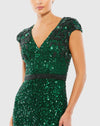 Embellished V-Neck cap sleeve sequin gown - Silver