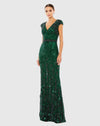 Mac Duggal, Embellished V-Neck cap sleeve sequin gown, Green #5505 