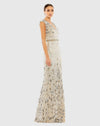 Embellished V-Neck cap sleeve sequin gown - Silver