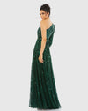 Sequin One Shoulder A Line Gown - Emerald