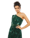 Sequin One Shoulder A Line Gown - Gold