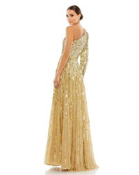 Sequin One Shoulder A Line Gown - Gold