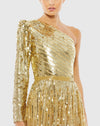 Sequin One Shoulder A Line Gown - Gold