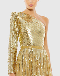 Sequin One Shoulder A Line Gown - Gold