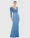 Mac Duggal Sequin Wrap Over Puff Long Sleeve Gown - French Blue #5510