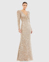 Sequin Wrap Over Puff Long Sleeve Gown - Gold