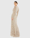 Sequin Wrap Over Puff Long Sleeve Gown - Gold