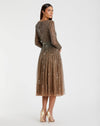 Brown Long Sleeve Tea Length Dress - Taupe