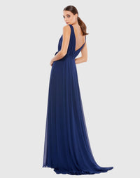 Sleeveless V-Neck Chiffon Gown - Midnight Blue