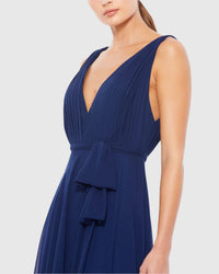 Sleeveless V-Neck Chiffon Gown - Midnight Blue