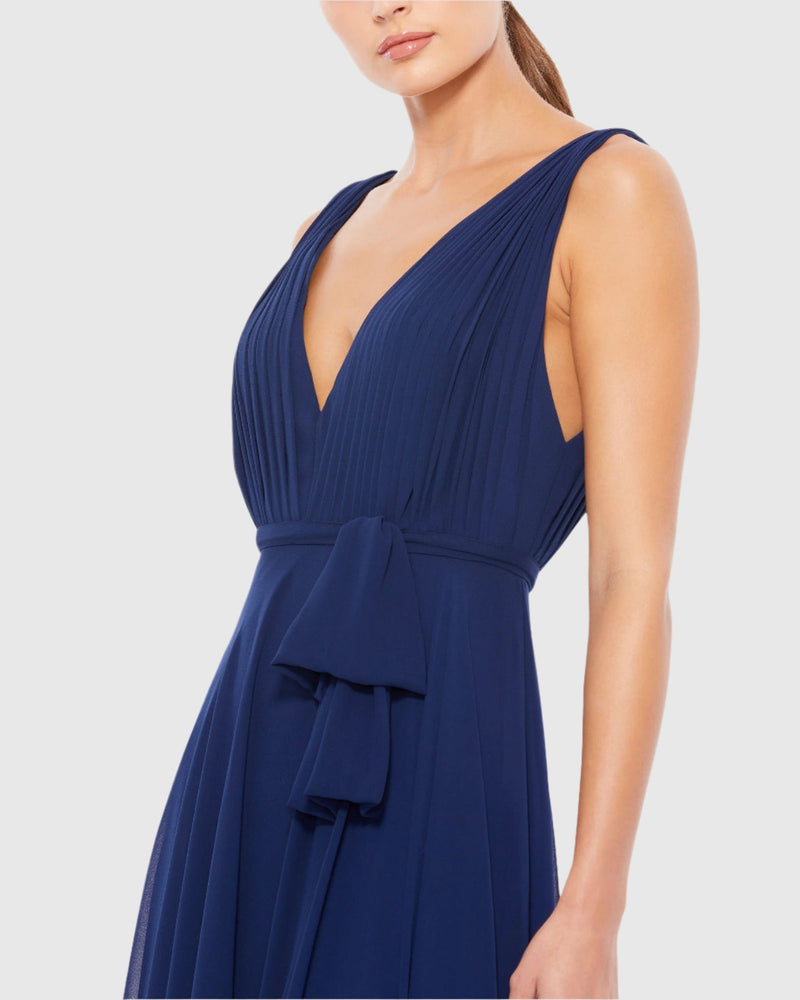 Sleeveless V-Neck Chiffon Gown - Midnight Blue