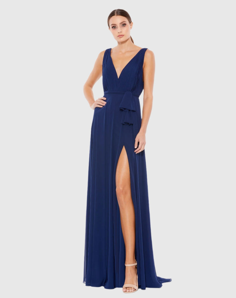 Mac Duggal, Sleeveless V-Neck Chiffon Gown Midnight Blue #55283 