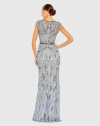 Embellished Illusion Cap Sleeve Column Gown - Charcoal