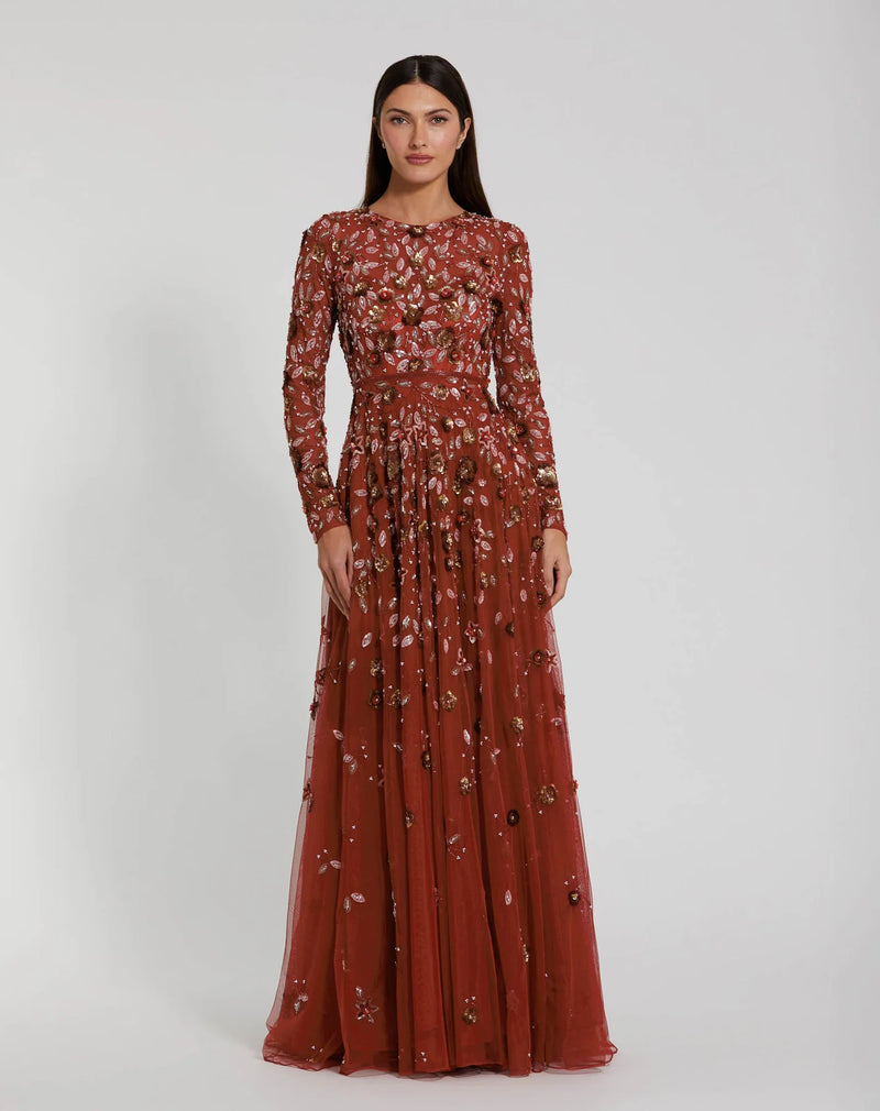 Mac Duggal, Floral Embellished Modest Gown - Cinnamon #5533