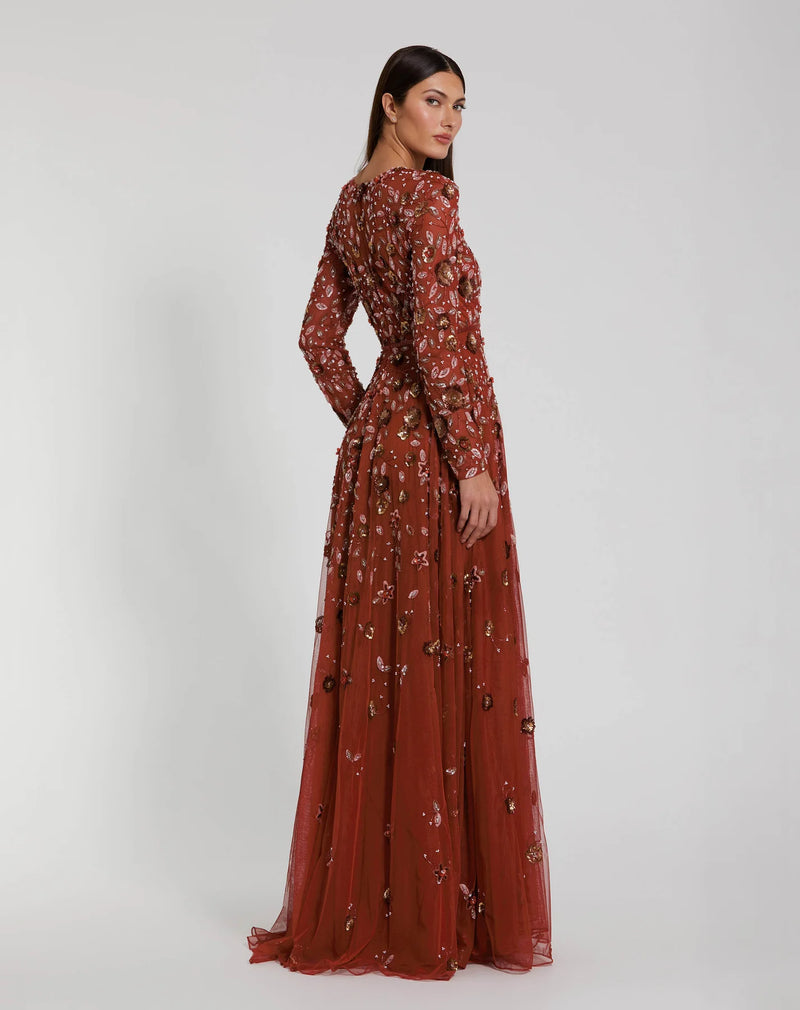 Floral Embellished Modest Gown - Cinnamon