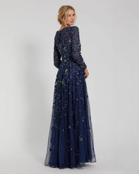 Floral Embellished Modest Gown - Navy