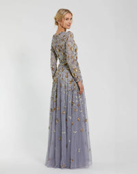 Floral Embellished Modest Gown - Navy