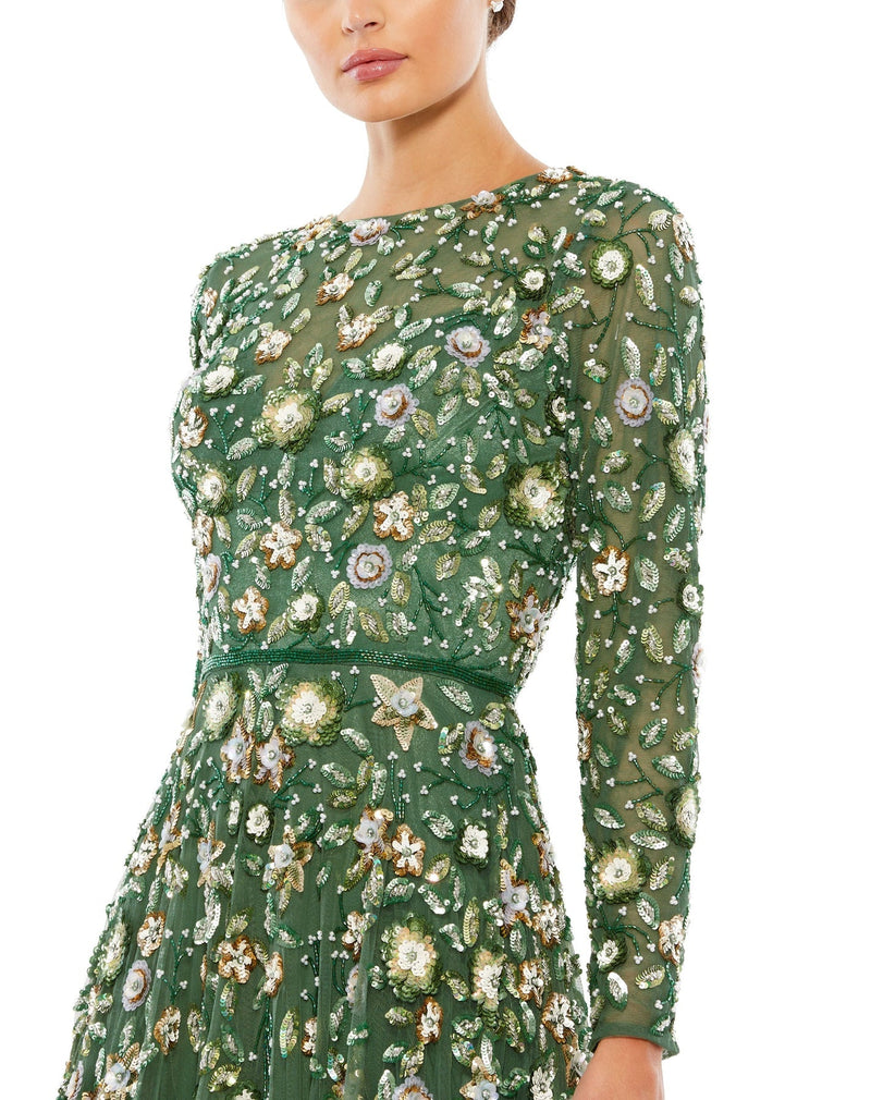 Floral Embellished Modest Gown - Sage Green