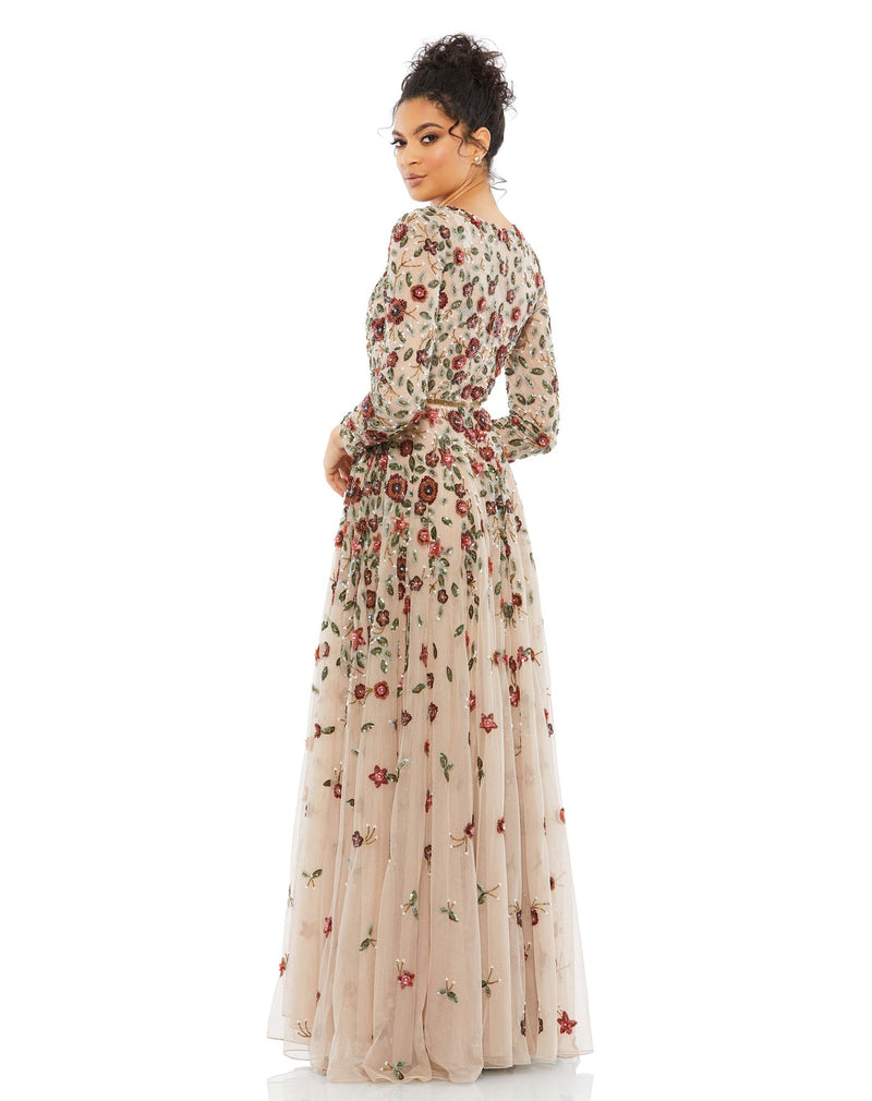 Floral Embellished Modest Gown - Antique Rose