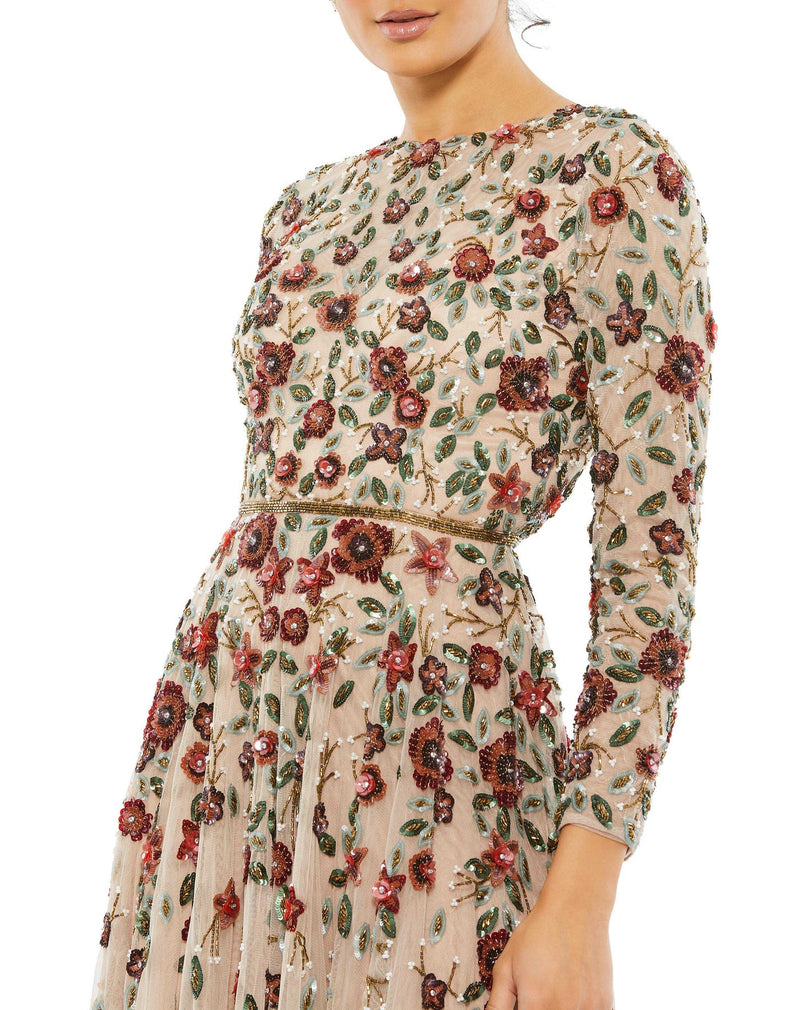 Floral Embellished Modest Gown - Antique Rose