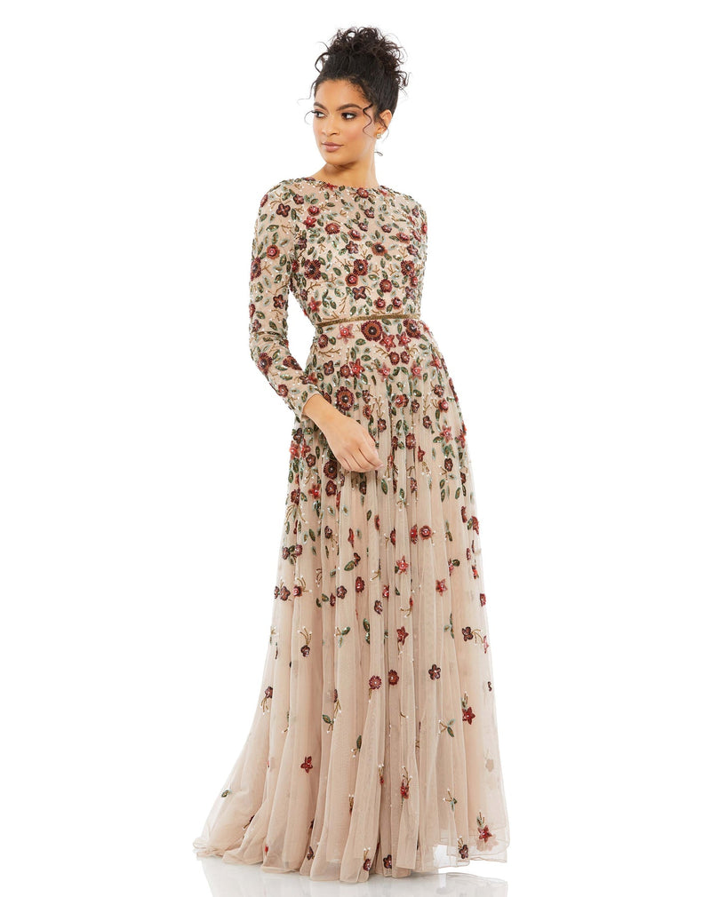 Floral Embellished Modest Gown - Antique Rose