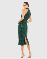 Dark Green Embellished Halter Midi Dress - Copper