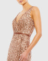 Sequin Sleeveless Plunge Neck Wrap Gown - Copper