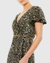 Sequin Wrap Over Butterfly Sleeve Dress - Black Gold